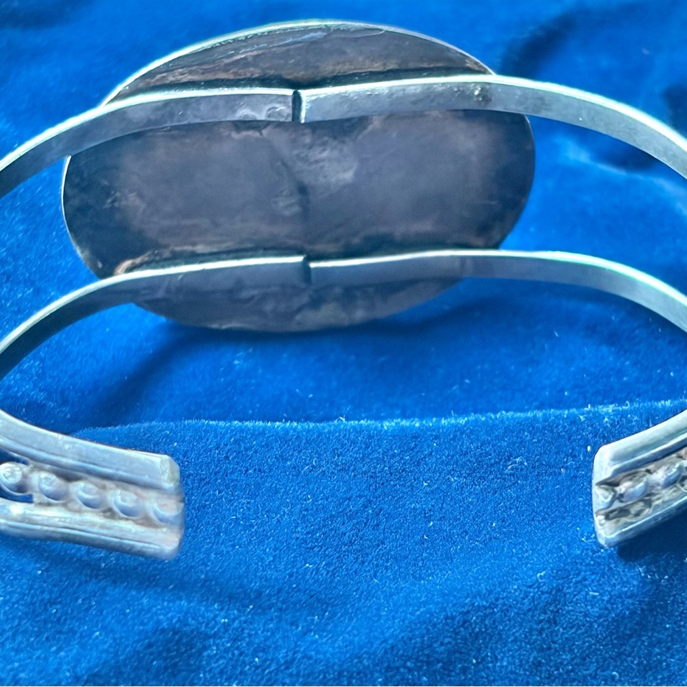 VINTAGE Native American Navajo Sterling Silver TURQUOISE Cuff Bracelet - Picture 4 of 7